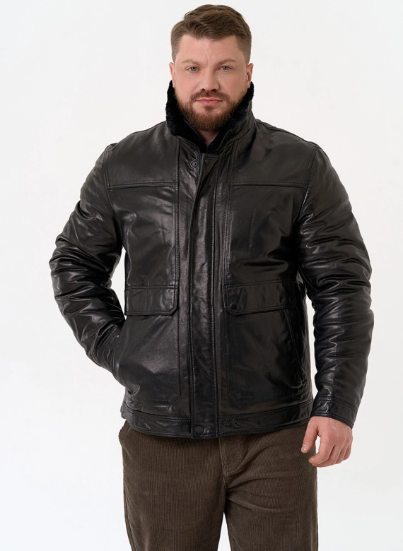 Куртка из натуральной кожи черного цвета фото