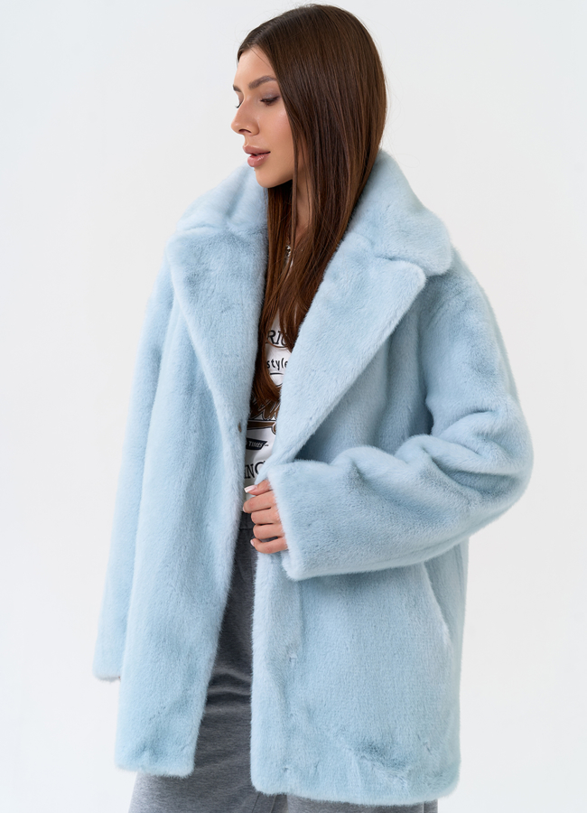 Женская шуба из эко меха в голубом цвете модель № 31246 универмаг малина