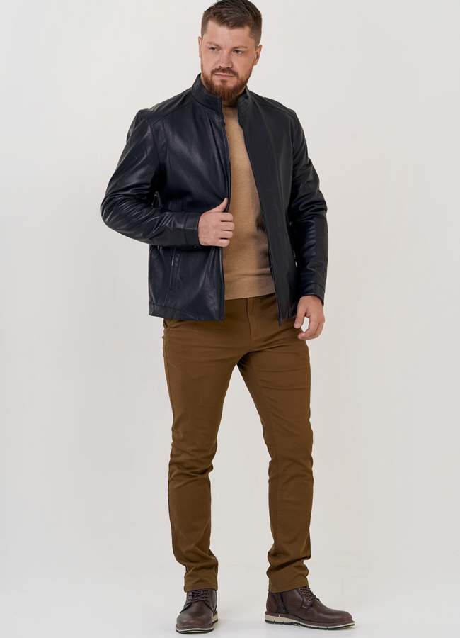 Куртка мужская из натуральной кожи с воротником стойкой  модель № 20274, 24366 в рассрочку