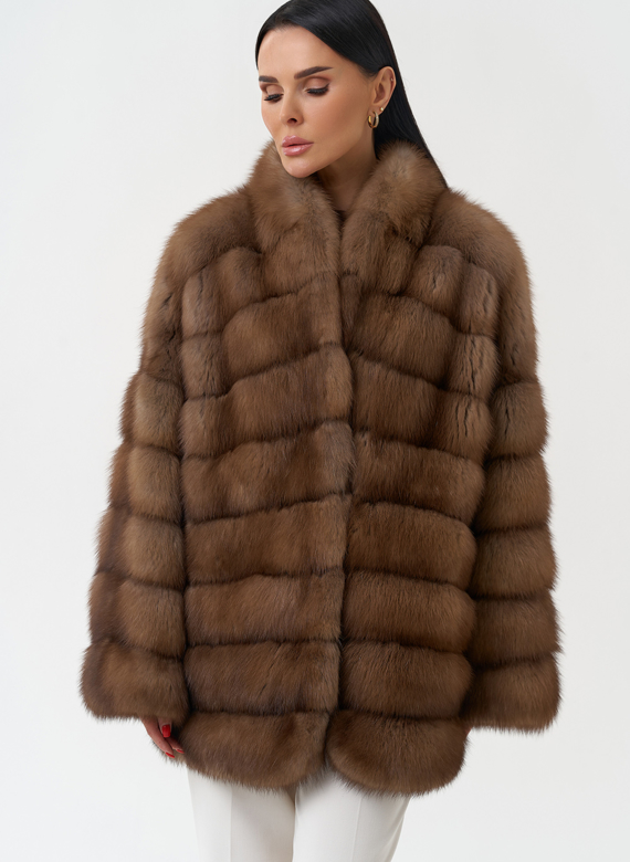 Шуба из куницы с воротником шаль