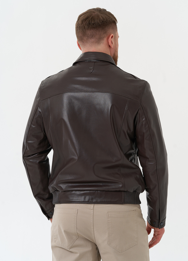 Мужская куртка из натуральной кожи коричневого цвета модель № 30069 в кредит