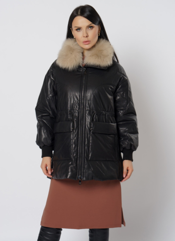 Утепленная кожаная куртка с песцом Утепленная кожаная куртка с песцом