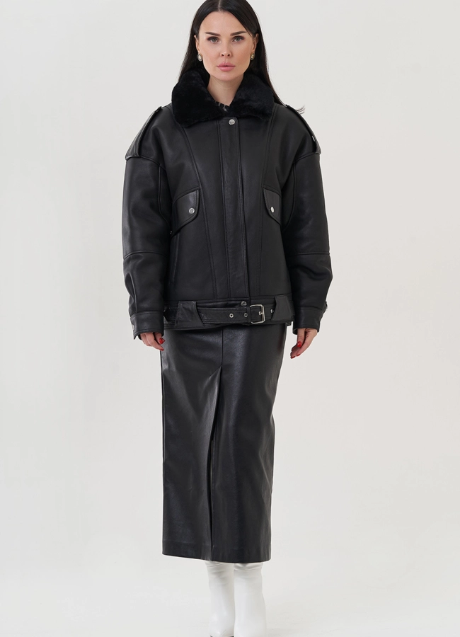фото Женская дубленка черного цвета  модель № 25632 фото