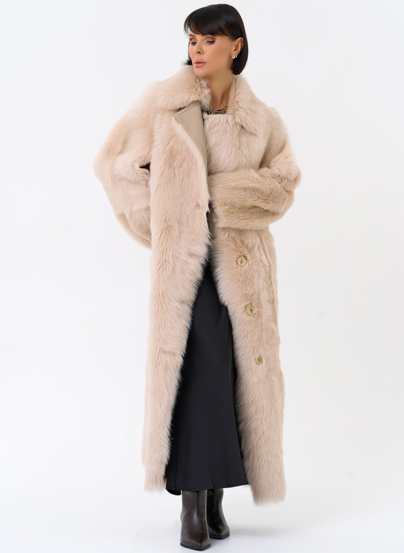 Женская двухсторонняя дубленка с поясом