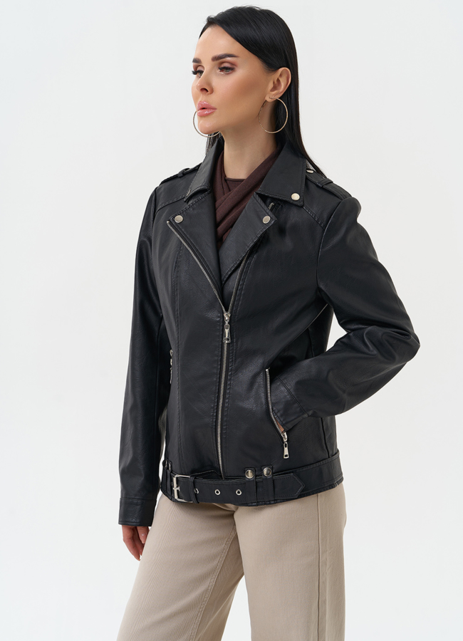 Куртка косуха из эко кожи черного цвета модель № 30379 универмаг малина