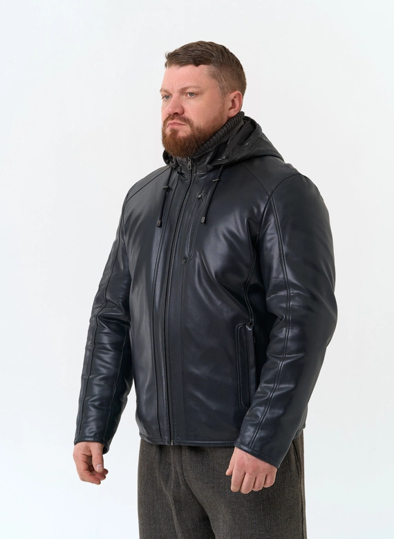 Мужская куртка из эко кожи с капюшоном  фото