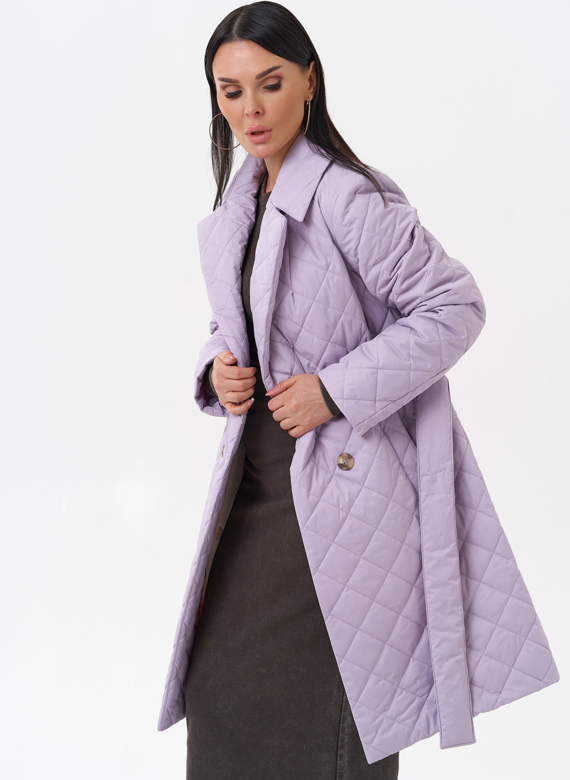 Женское стеганое полупальто с поясом