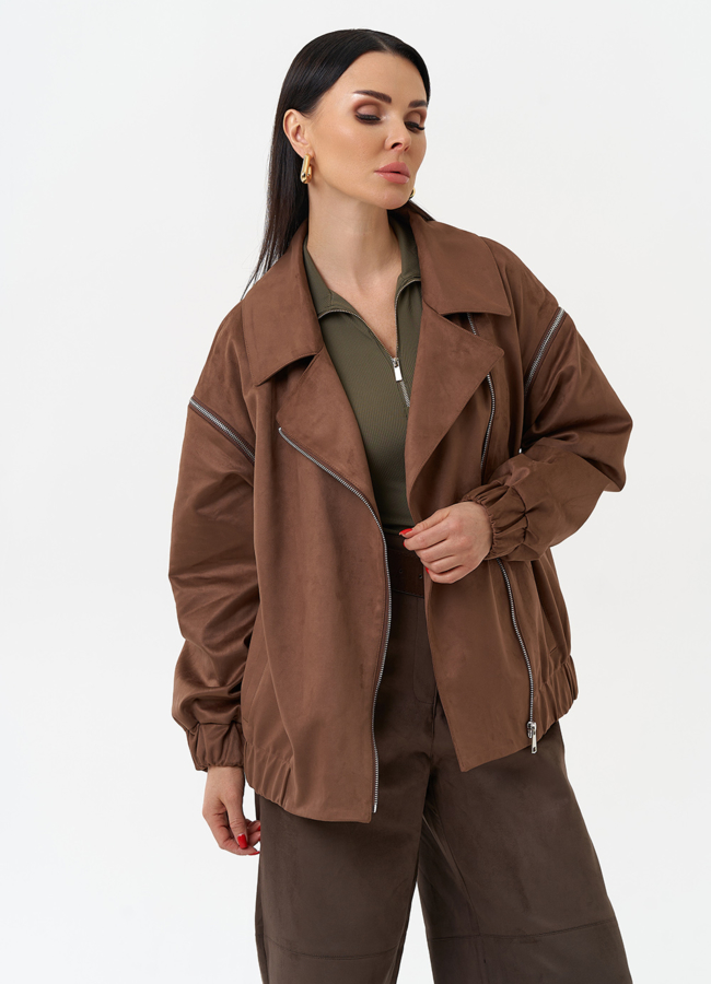 Куртка бомбер из эко замши со съемными рукавами модель № 30057 универмаг малина