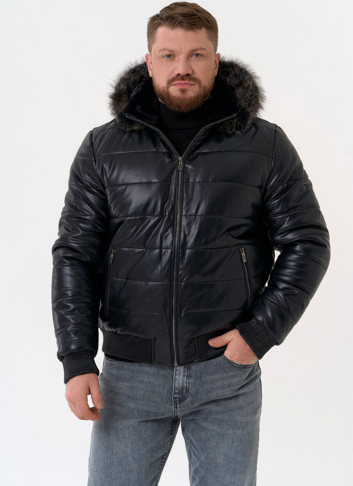 Пуховик из эко кожи черного цвета Пуховик из эко кожи черного цвета