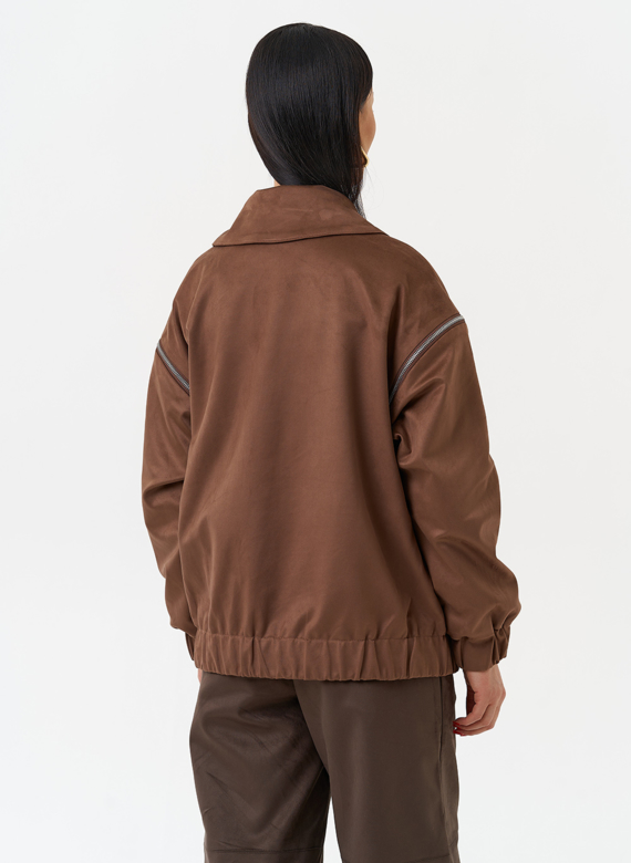 Куртка бомбер из эко замши со съемными рукавами