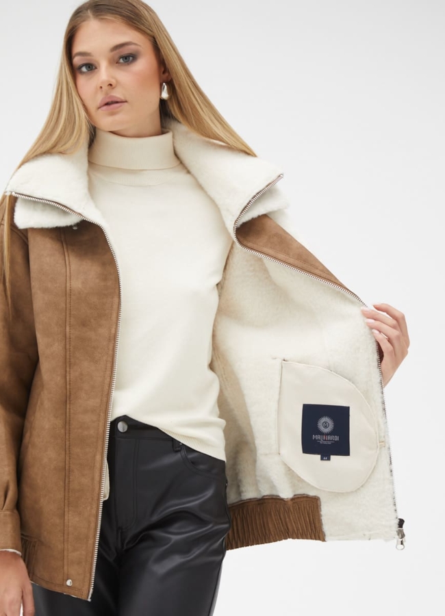 Женская дубленка из эко кожи с воротником стойкой модель № 32024 универмаг малина