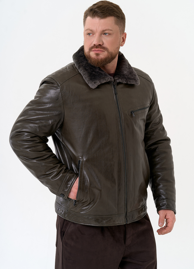 Куртка из натуральной кожи с отделкой из овчины модель № 28948 в рассрочку