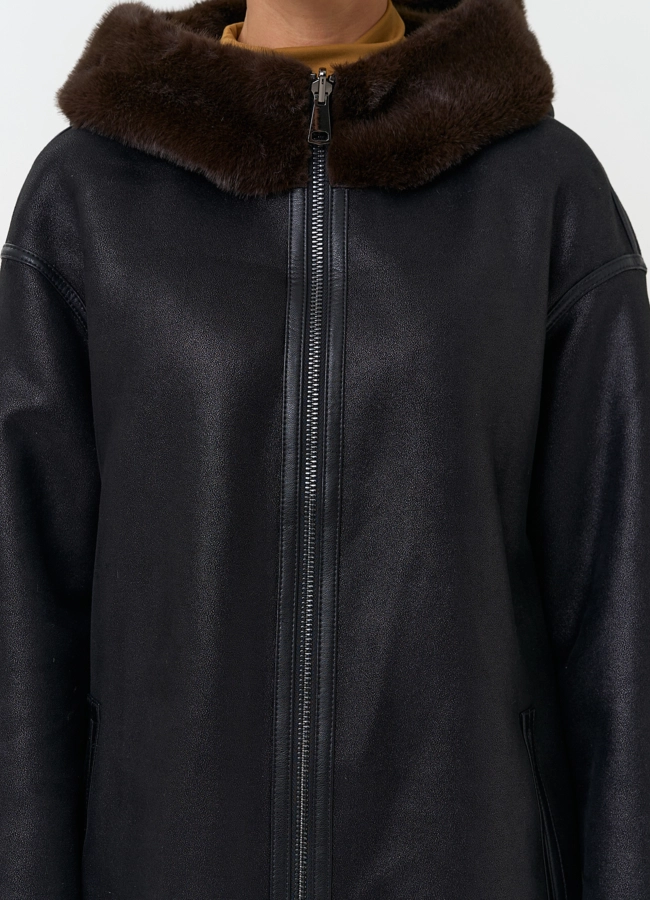 Женская дубленка из эко замши модель № 33916 универмаг малина