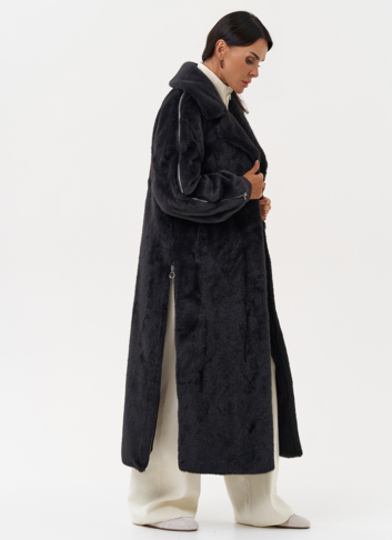 Длинная женская шуба из эко меха в цвете графит