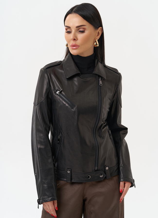 Куртка кожаная черного цвета модель № 10662 универмаг малина