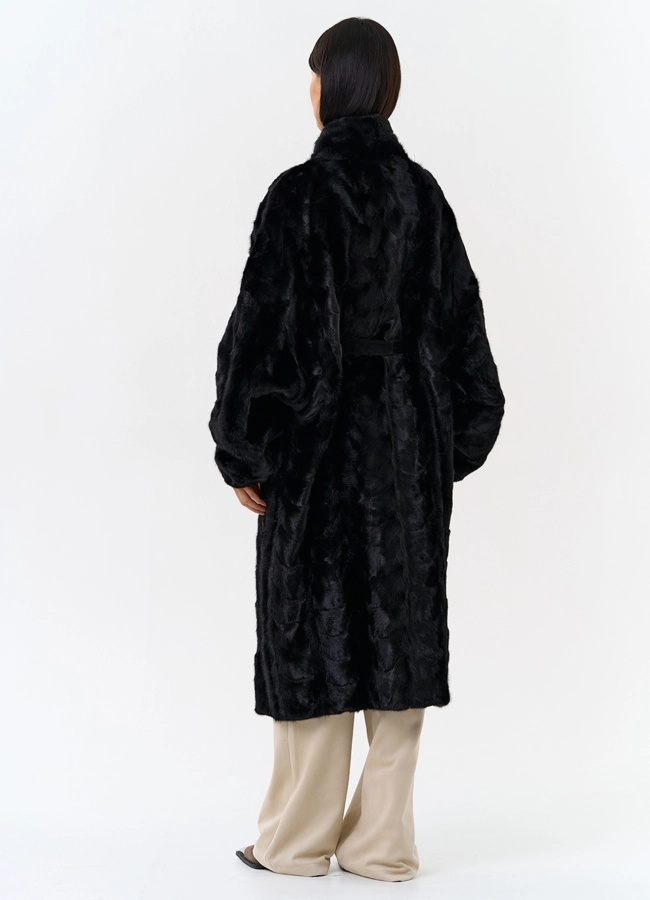 Шуба из меха норки с поясом модель № 31183 в рассрочку