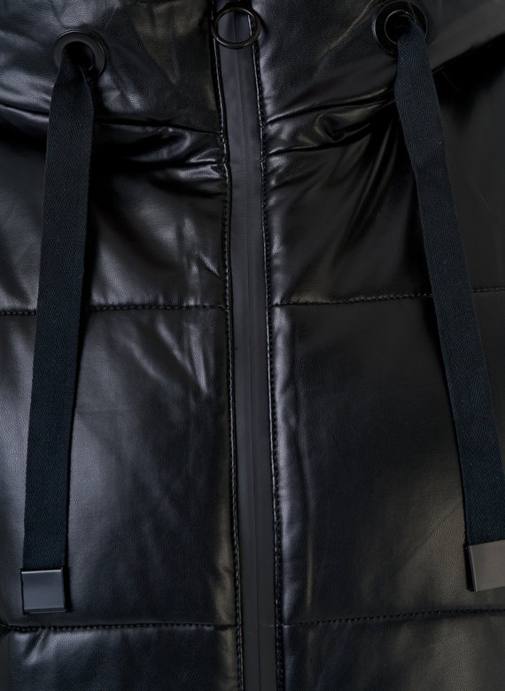 Черный пуховик Malina Siberian из искусственной кожи