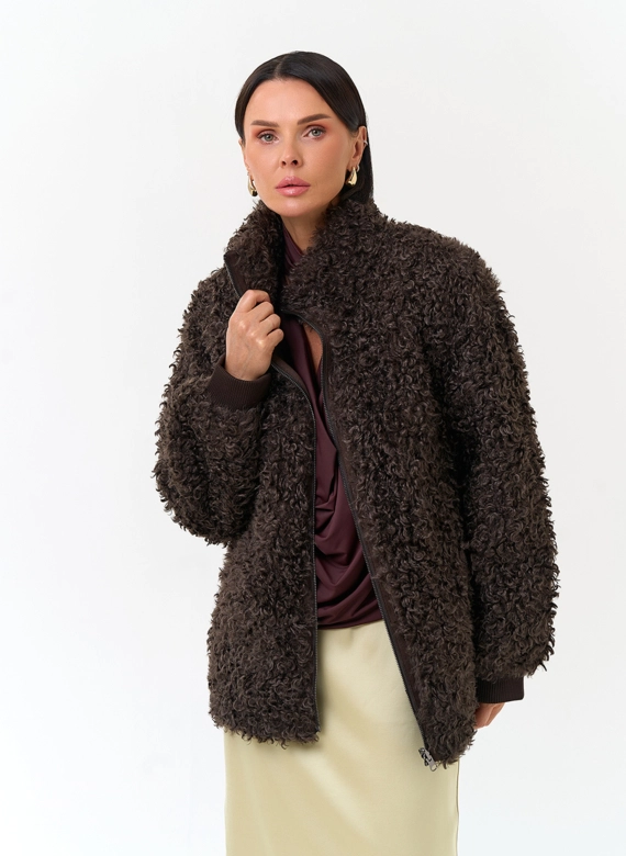 Женская дубленка из эко замши фото