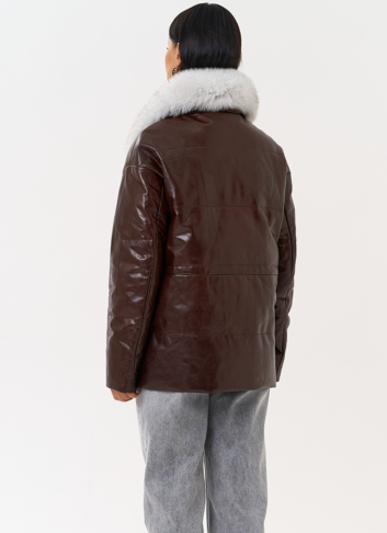 Коричневый кожаный пуховик