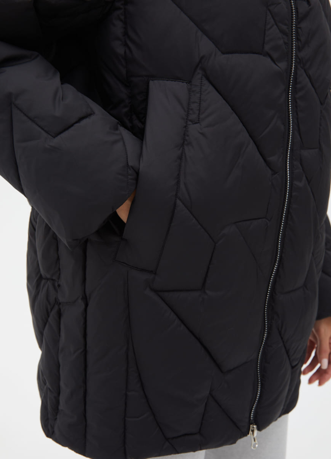 Женский удлиненный пуховик  капюшоном модель № 31151 универмаг малина