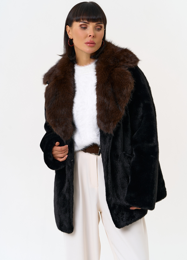 Женская шуба из эко меха с английским воротником модель № 31267 универмаг малина