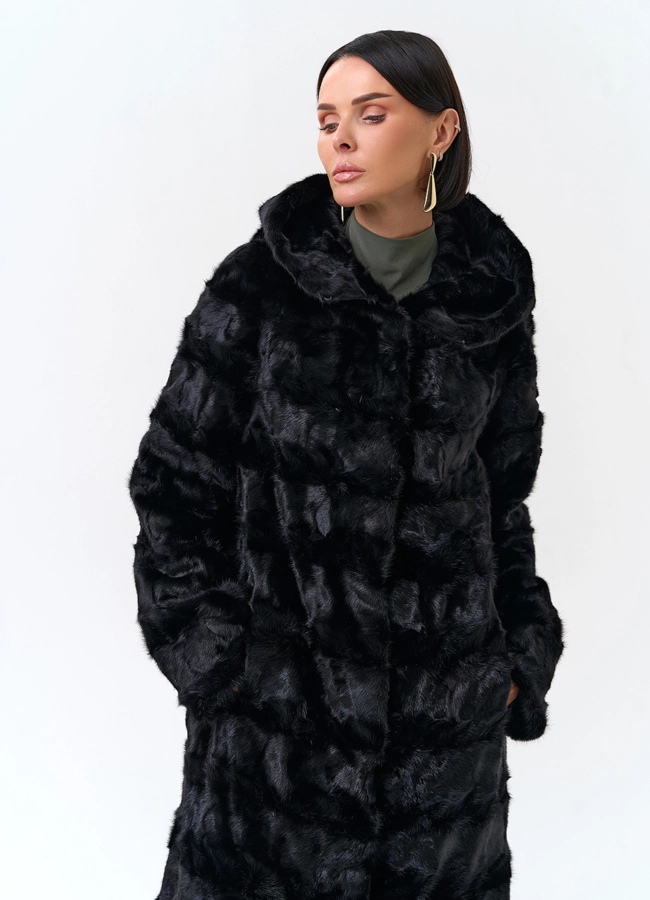 Шуба из меха норки с капюшоном модель № 33820 универмаг малина