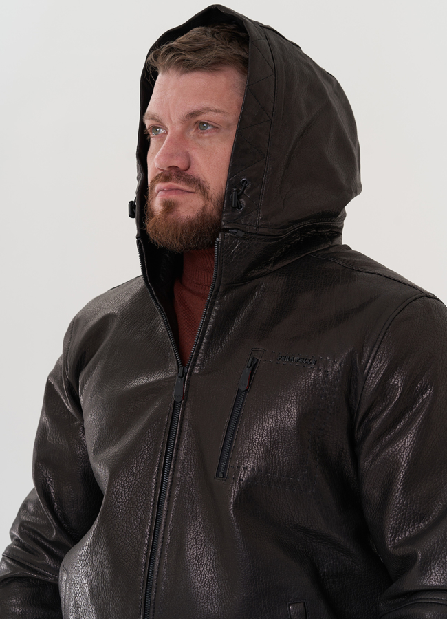 Куртка черного цвета из натуральной кожи модель № 26704 универмаг малина